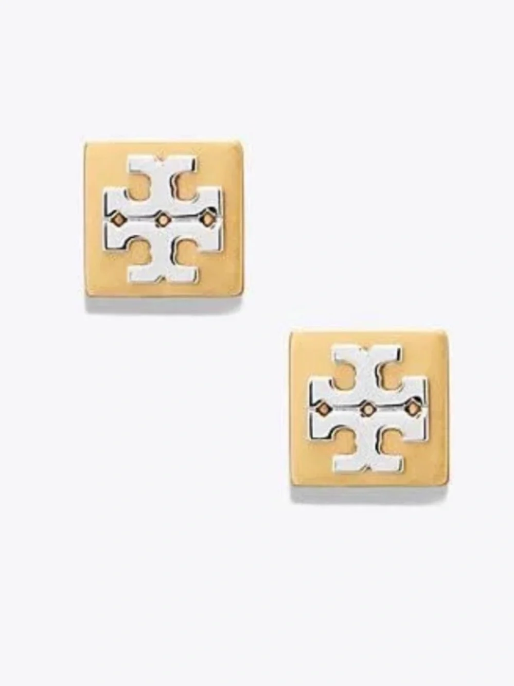 Tory Burch Two-Tone Square Block T Logo Stud Earrings